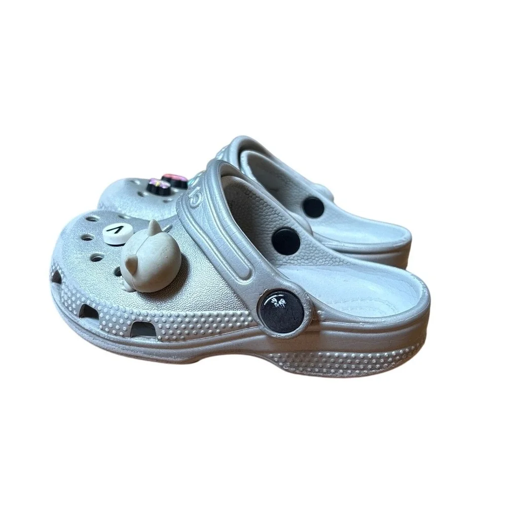 Crocs Classic Clog Kids Silver Metallic Sparkle Jibbitz Charms SIZE C8